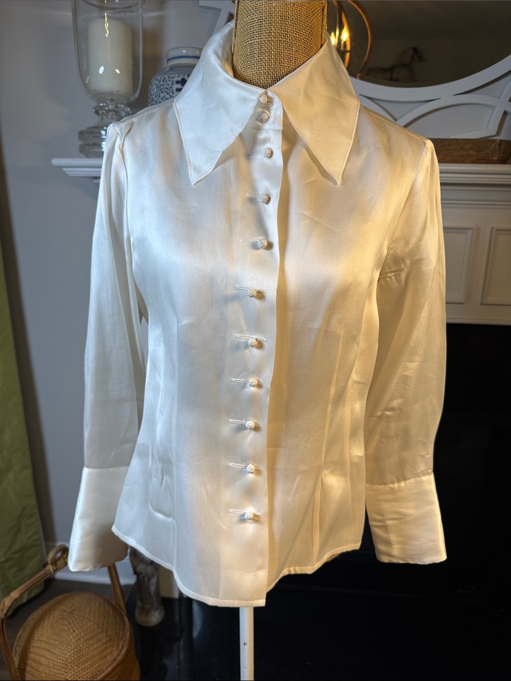 Etcetera Ivory Silk Button-Down Blouse size 10